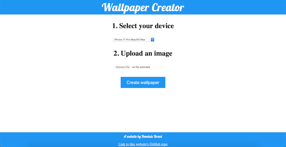 A screenshot of my Wallpaper Creator website